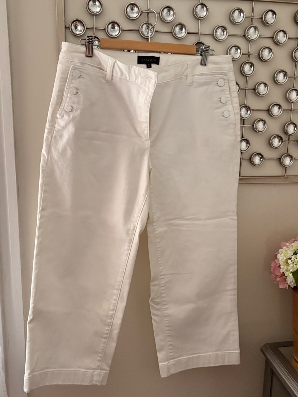Talbots White Cropped Button-Accent Pants